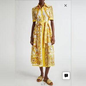 DOLCE & GABBANA Cotton poplin midi shirt dress with majolica print